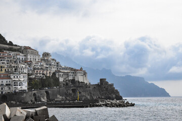 Italy. Amalfi. Tyrrhenian Sea coast, mountains. Summer