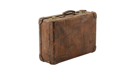 Old Brown Vintage Suitcase Isolated on PNG Background.