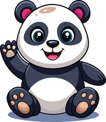 Obraz premium Cute cartoon panda waving hand flat design vector illustration
