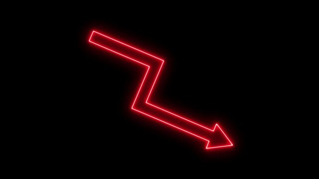 Abstract glowing neon line graph with downward trend arrow, symbolizing business decline, financial loss, and negative market performance.