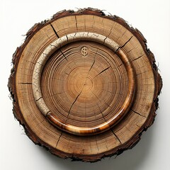 Tree Trunk Cross Section with Dollar Symbol Concept for Sustainable Finance and ESG Investment