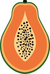 Fototapeta premium Cross Section of a Papaya with Seeds, Flat Design Illustration