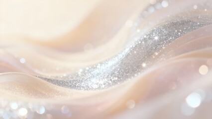 Cream beige and silver abstract glowing wave background: delicate glitter grain gradient