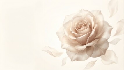 Elegant and graceful beige airy rose flowers positioned on the right: copy space available