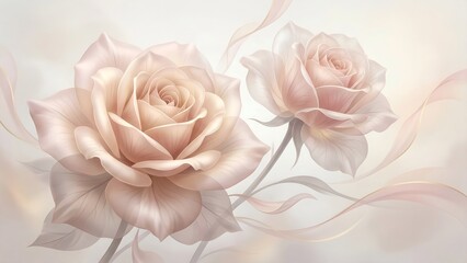 Elegant and graceful, two airy roses in muted pink with a flowing abstract design