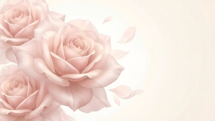 Elegant and graceful soft pink airy rose flowers arranged on the left: copy space available

