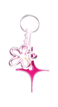 3D keychain with star and flower. Vector illustration in Y2K style
