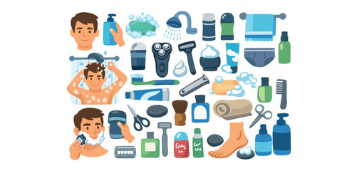 men hygiene set grooming products vector illustration