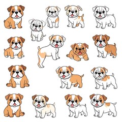 Adorable Bulldog Puppy Collection - A Variety of Cute Poses and Expressions.