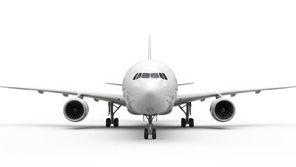 Fototapeta premium Front view of commercial jet airliner isolated on white background
