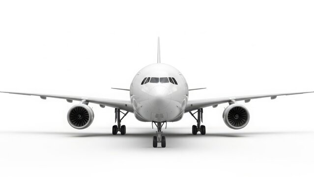 Front view of commercial jet airliner isolated on white background