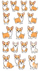 Adorable Corgi Cartoon Collection - A Variety of Poses and Expressions.