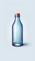 Empty clear glass bottle with cork stopper isolated on light background for liquid storage and chemical laboratory or vintage pharmacy concept 3d realistic render