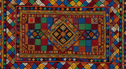 Vibrant tribal pattern artwork with geometric motifs evoking global culture and artistic traditions, perfect for adding a unique worldly touch to your designs