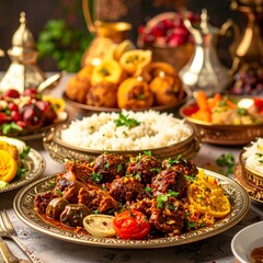 Delicious Eid al-Adha Feast, A Detailed Close-Up of Traditional Dish Presentation