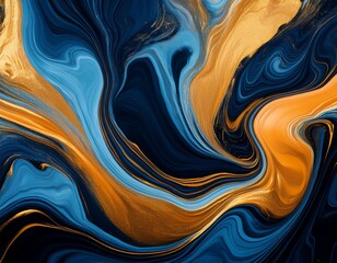 fluid art texture backdrop with abstract swirling paint effect liquid acrylic picture with beautiful mixed paints can be used for interior poster black blue and golden overflowing colors