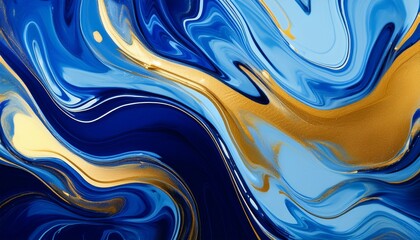 hand painted background with mixed liquid blue and golden paints abstract fluid acrylic painting modern art marbled blue abstract background liquid marble pattern