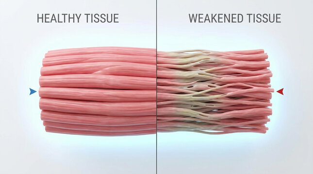 Healthy Muscle Fibers vs Weakened Tissue Atrophy Comparison