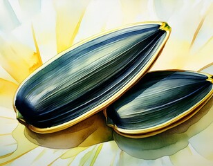 watercolor macro sunflower seeds detail