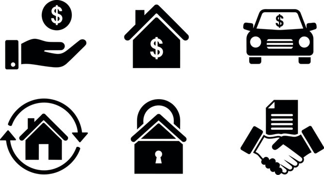 Icons representing various aspects of financial and real estate transactions