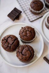 Homemade Chocolate Brownie Muffins, selective focus