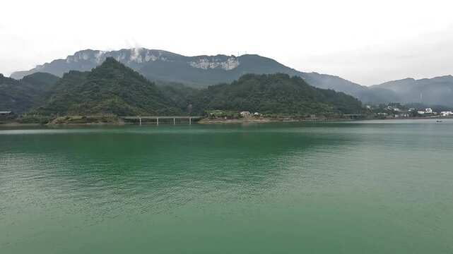 Scenic view of Wujiang River cruise ride at Chongqing, China. It allows tourists to enjoy the beauty of the mountains and rivers and explore the natural landscape