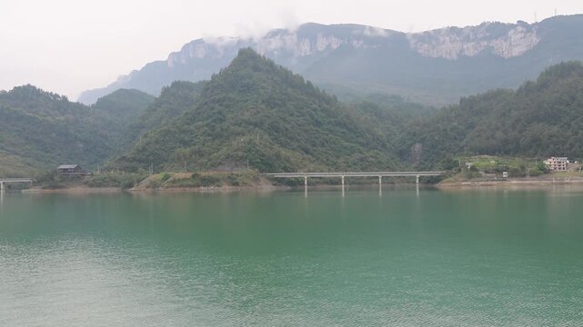 Scenic view of Wujiang River cruise ride at Chongqing, China. It allows tourists to enjoy the beauty of the mountains and rivers and explore the natural landscape