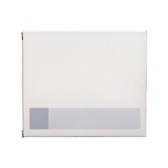 Old white cardboard box mockup front view with label area, isolated on transparent background