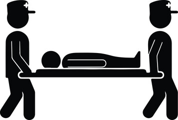 Silhouette paramedics carrying injured patient on a stretcher for emergency medical transport illustration vector