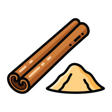 Cinnamon Stick and Powder Spice Vector Icon Doodle Style