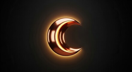 Shiny copper crescent moon shape with yellow glow on dark background ramadan kareem islamic eid mubarak background download 2026 2027