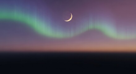 Soft lavender sky with green aurora and crescent moon ramadan kareem islamic eid mubarak background download 2026 2027