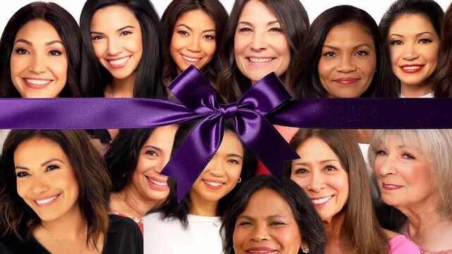 Un elegante lazo morado de sat&eacute;n brillante, s&iacute;mbolo universal del D&iacute;a Internacional de la Mujer. Representa la conmemoraci&oacute;n del 8M y la lucha continua por la igualdad de derechos, la justicia