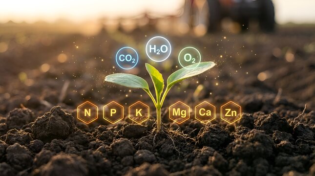 Sprouting plant with chemical elements soil.