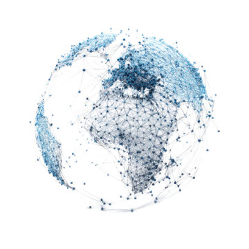 A blue sphere with a network of lines surrounding it