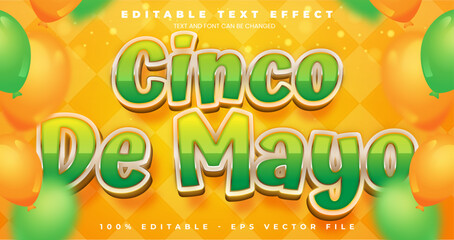 Cinco de Mayo text effect vector, Mexican holiday lettering with traditional ornaments and patterns, 3D festive fiesta typography design.