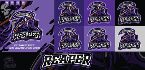 Vintage grim reaper e-sports with mascot logo design. Modern illustration concept style for team, badge and emblem sticker vector file. Premium quality.eps © Graphic Design