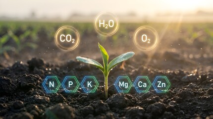 Young plant growing in soil with nutrients.