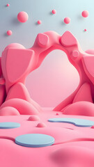 Fototapeta premium 3D Abstract Pink Landscape with Floating Spheres and Soft Geometric Shapes