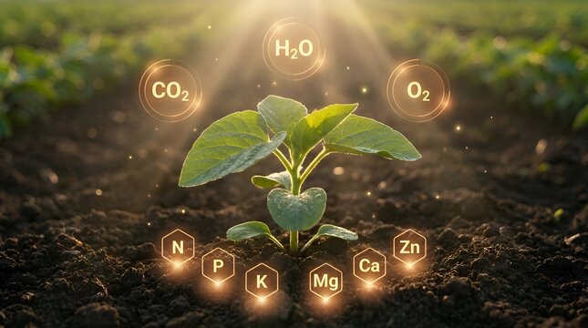 Plant growth with chemical elements around.