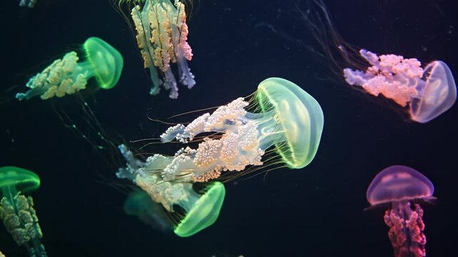 Mesmerizing Jellyfish Ballet - A Symphony of Colors in the Deep Sea.