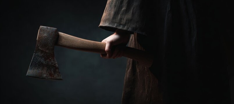 Serial killer holding an axe. Generative AI technology.