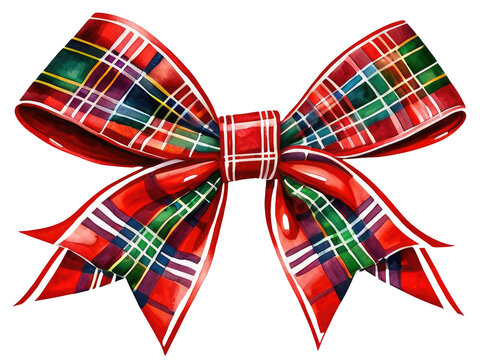 A watercolor painting of a red plaid bow watercolor painting