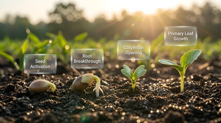 Seed germination and plant growth stages.
