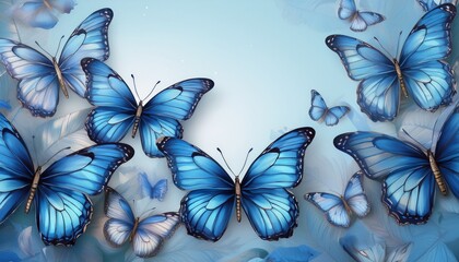 blue morpho butterflies on a light blue background