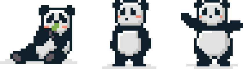 pixel art panda set , panda vector art © MD
