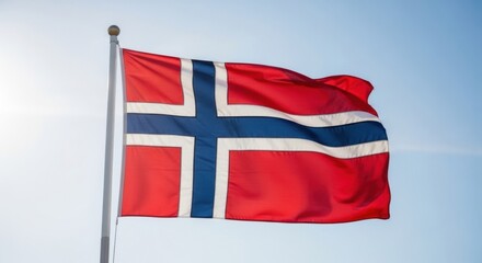 Norway Flag Waving Under Clear Sky