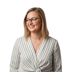 Obraz premium Professional woman smiling in striped shirt isolated on transparent background