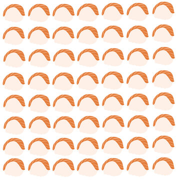 Salmon sushi design pattern. Sushi vector. Salmon sushi illustration. Japanese food illustration. Salmon sushi pattern design for packaging