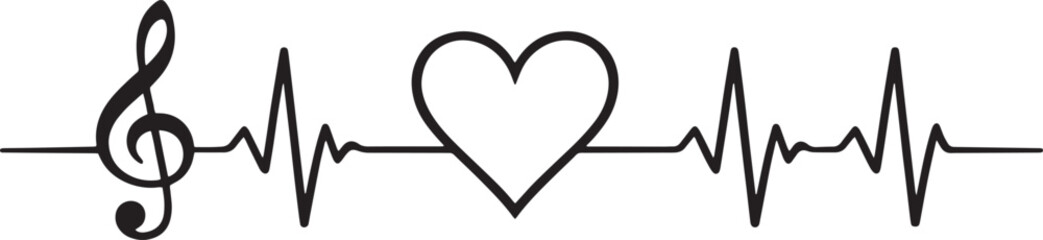 Vector Musical Heartbeat EKG Line with G Clef Silhouette